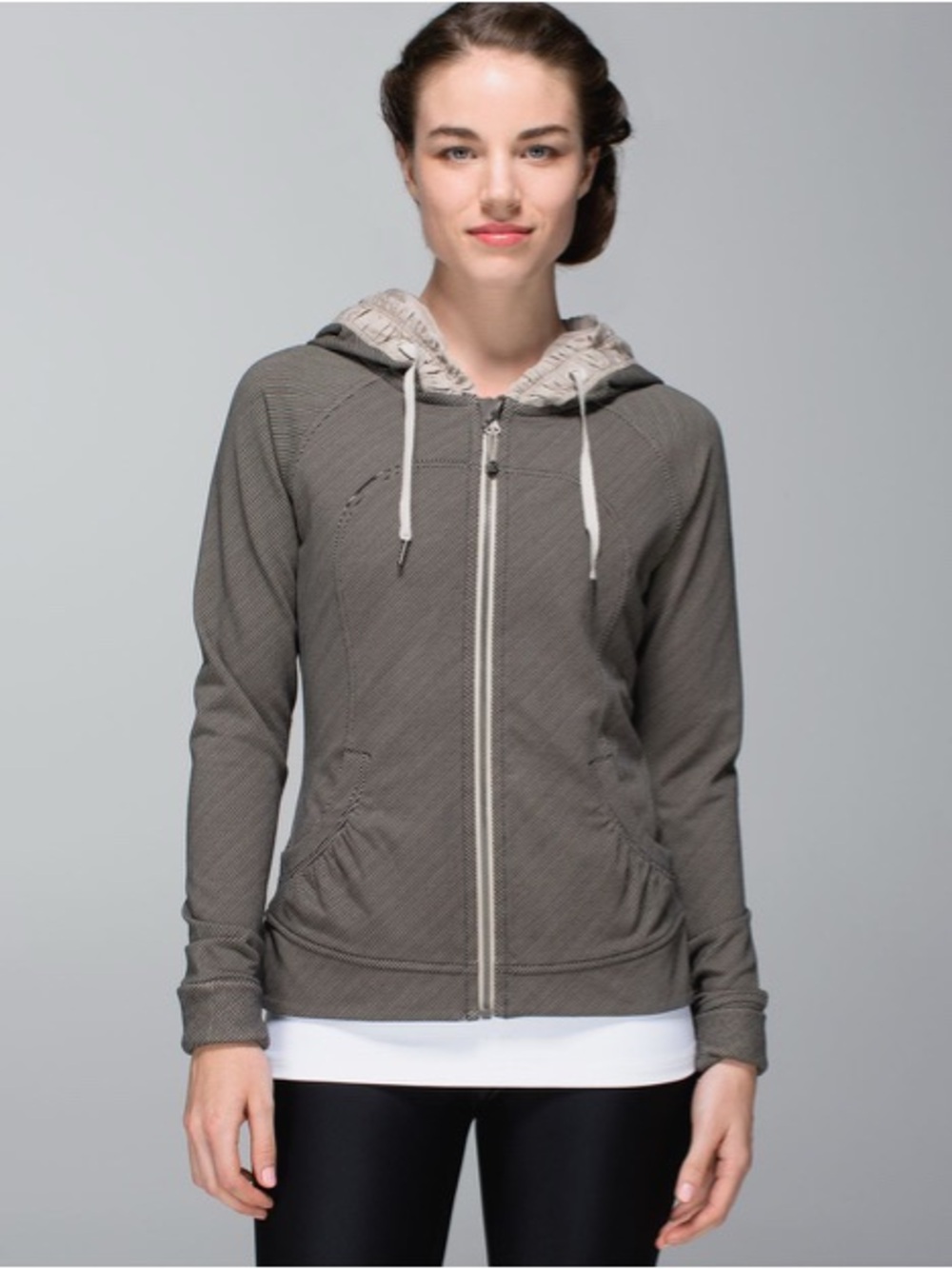 Lululemon Movement Telemark Black Mojave Tan Zip-Up Hooded Jacket Sz 6